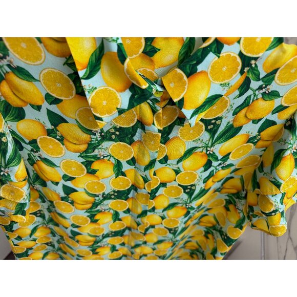 Alice + Olivia Jem Mini Shirt Dress Lemon Squeeze Print Floral Fruit Blue S - Picture 9 of 16